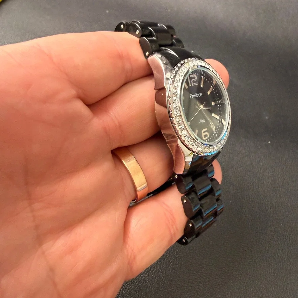 Armitron Now‎ 75/3935SV Women's Silver Tone Quartz Black Band Watch New Battery